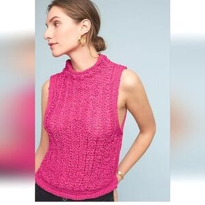 Anthropologie MOTH Cable ribbon Knit Shell mock neck top. Size XS